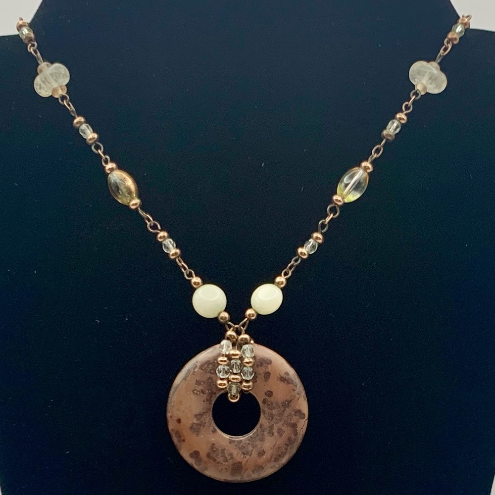 Lia Sophia Polished Mahogany Obsidian Stone Necklace, Quartz, & Rose Gold Beads